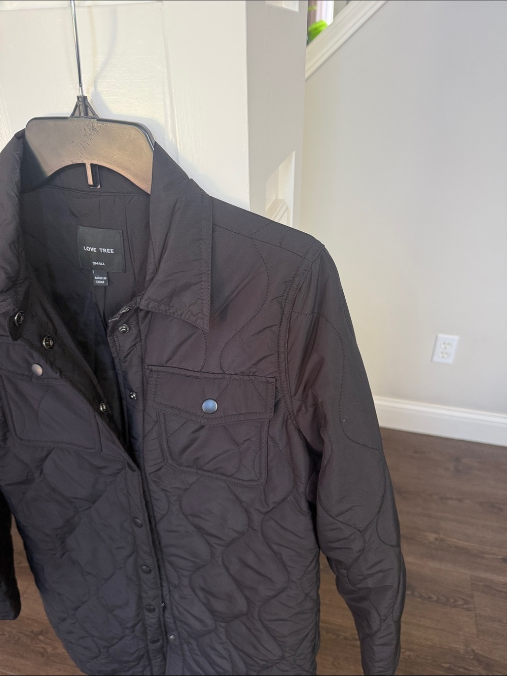 Love Tree Black Quilted Long Shirt Jacket  Small - Picture 3 of 7